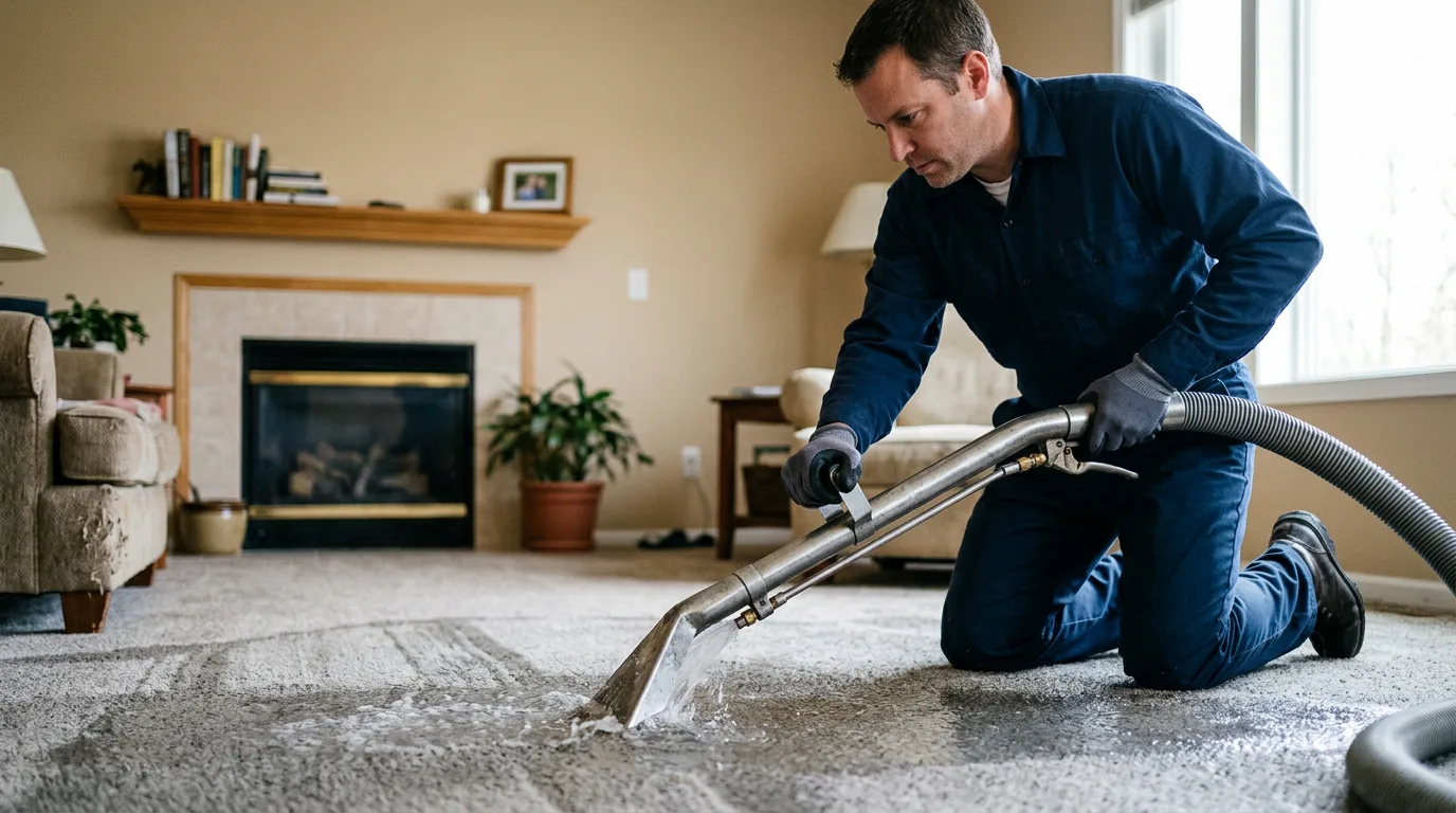 Water damage restoration technician working near Bath, MI